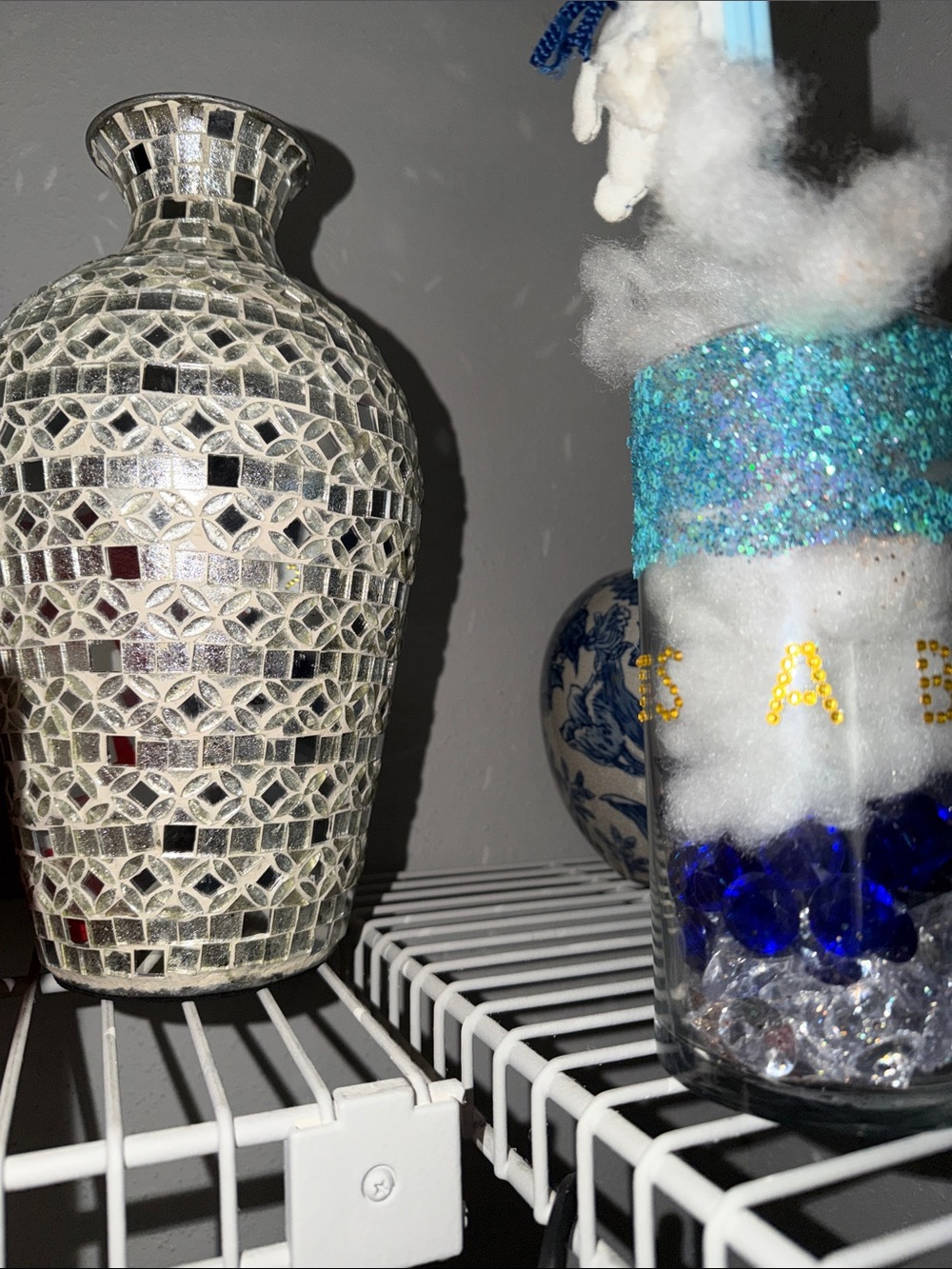 Mirrored Mosaic Glass Vase - Silver Accent